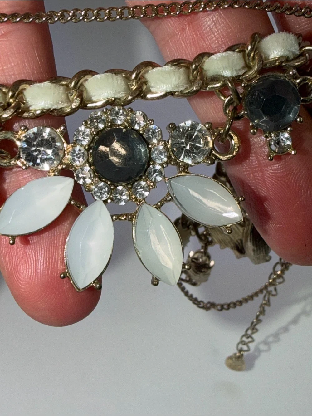 Gold-Tone White & Gray Crystal Statement Necklace